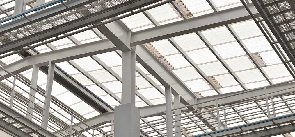 Structural steel and skylight roofing on a commercial building